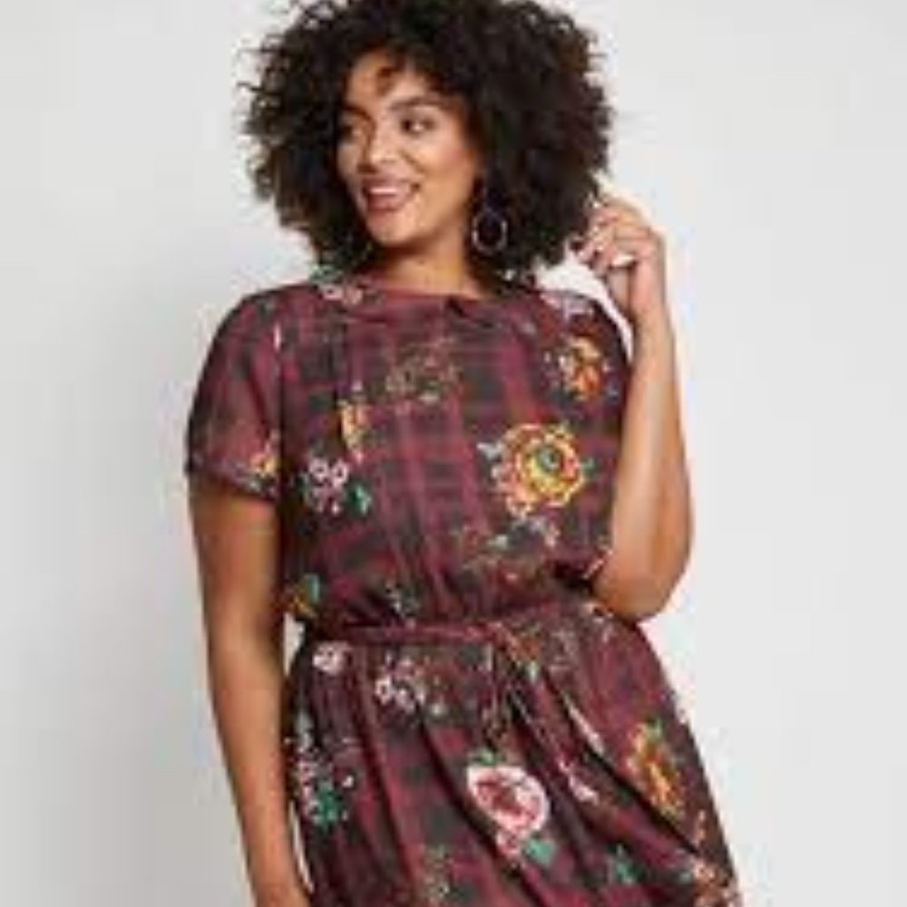 Modcloth plaid floral dress 3X